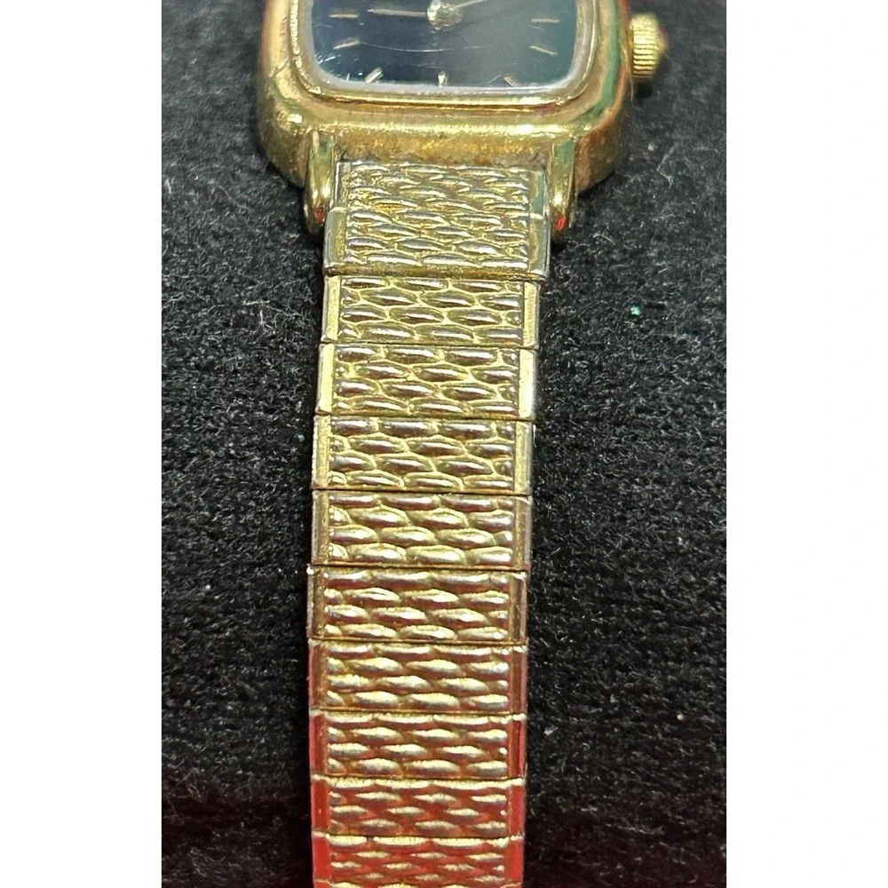 Vintage Seiko Watch Women Golden 1N00-5K29 Black‎ Dial Stretch Japan New Battery